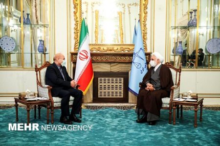 در دفتر رئیس قوه قضائیه؛رئیس مجلس با حجت الاسلام محسنی اژه‌ای دیدار کرد